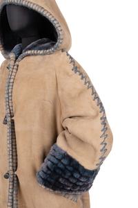 Fendi Suede Hooded Coat Lined in Blue Shearling, c. 1993