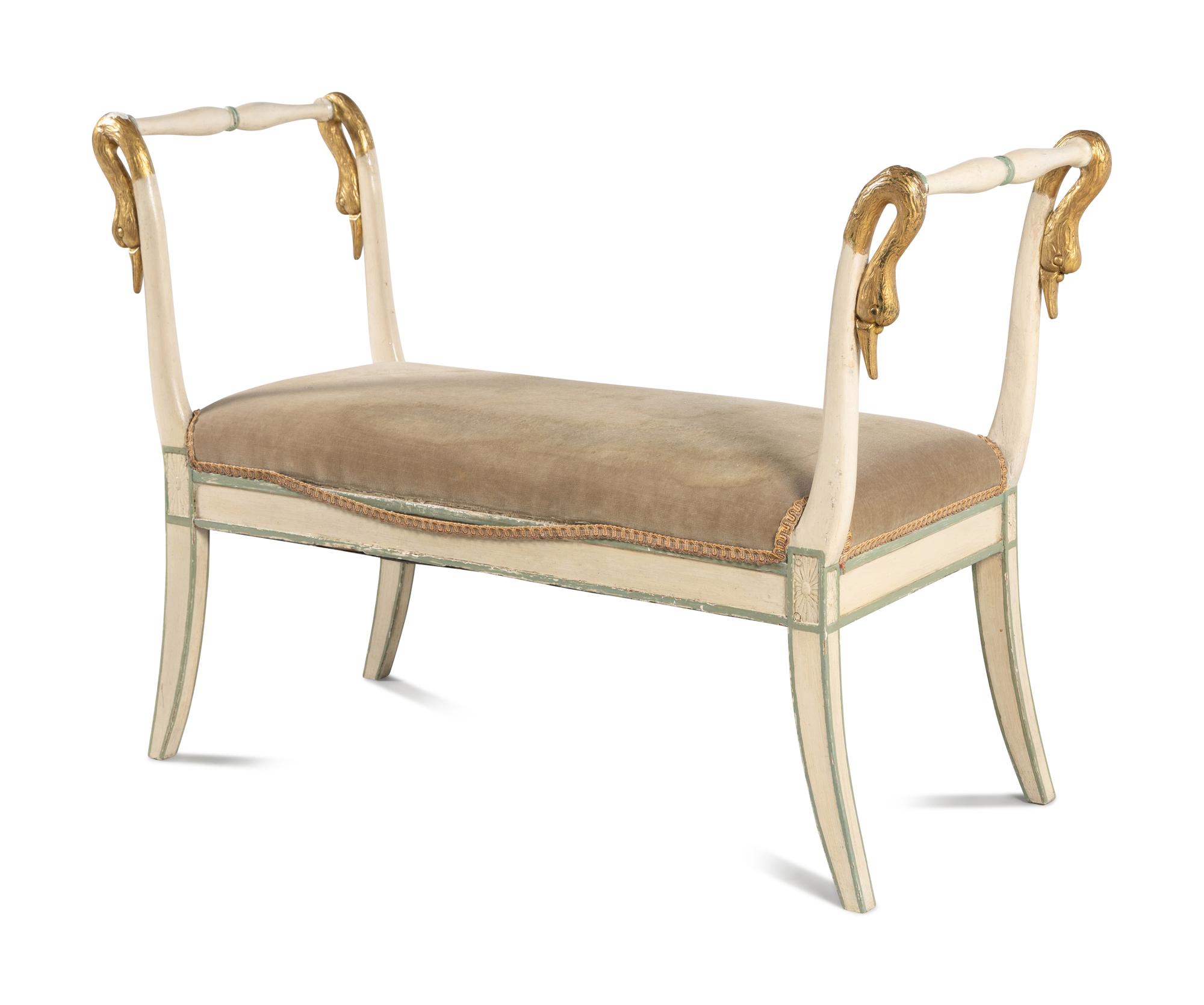 A Directoire Cream Painted and Parcel Gilt Bench