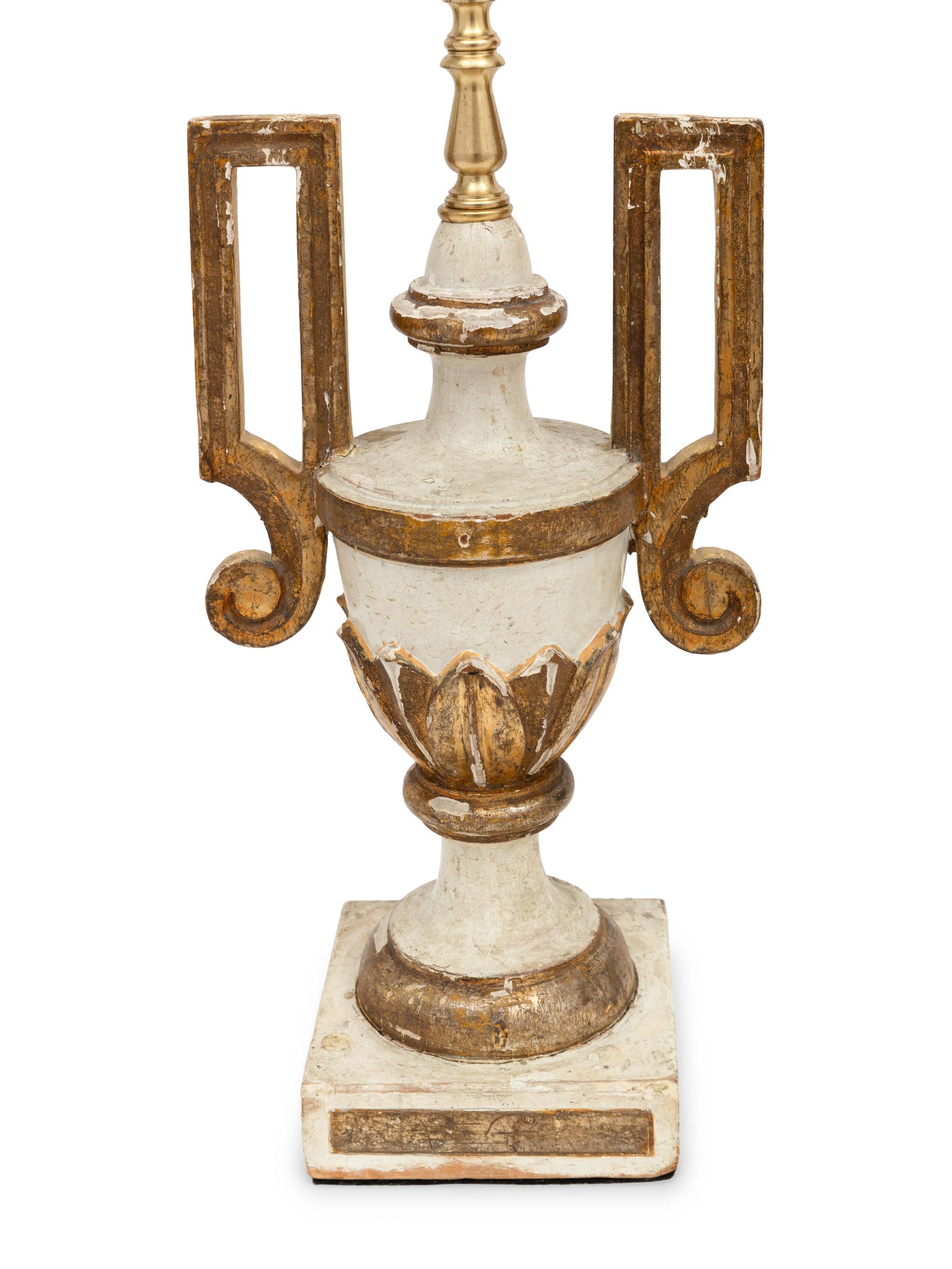 A Pair of Italian Painted and Parcel-Gilt Finials