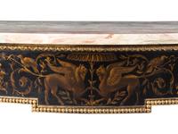 A Pair of Regency Style Painted Demilune Marble-Top Console Tables