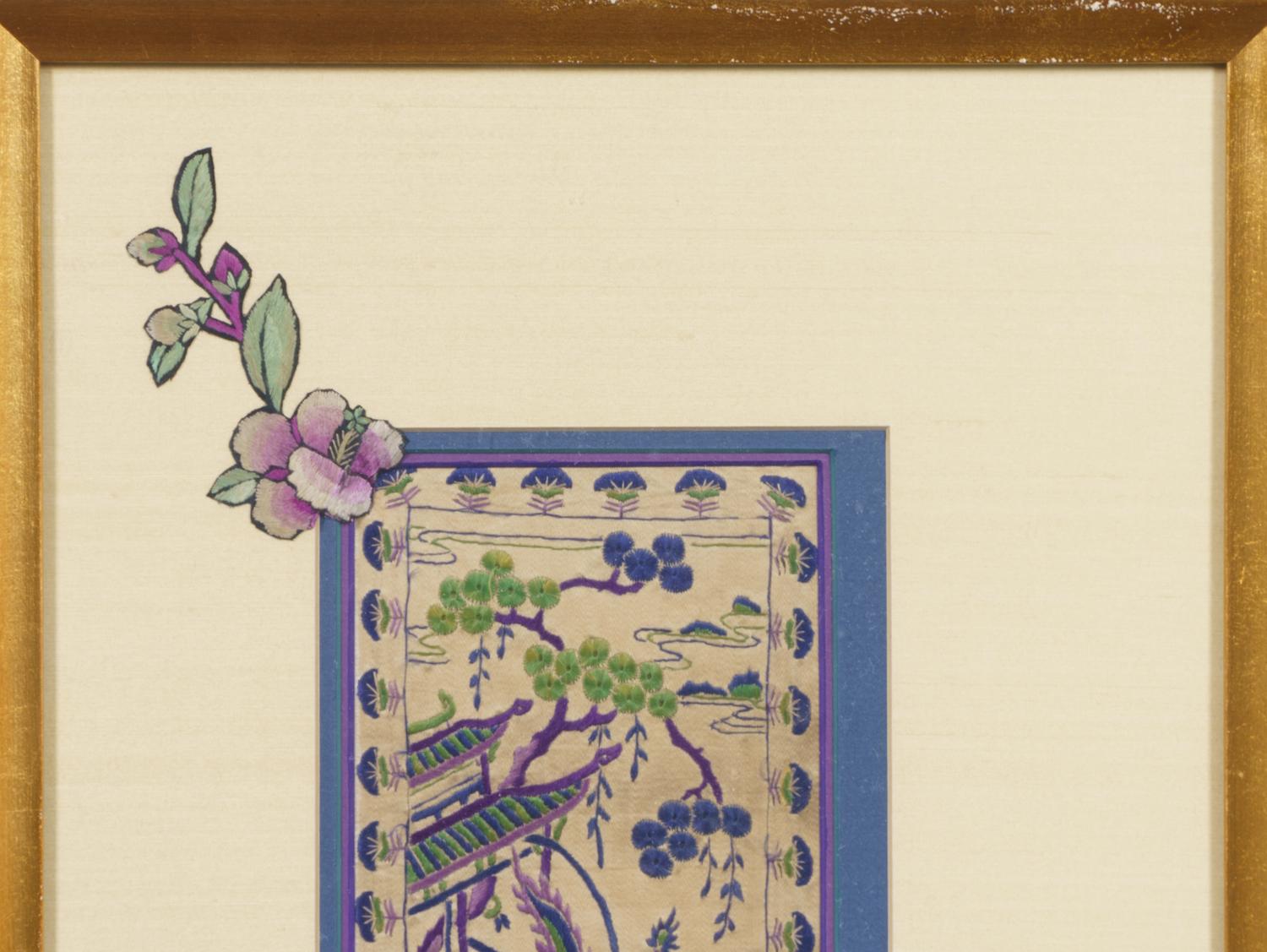 Three Chinese Embroidered and Woven Silk Panels