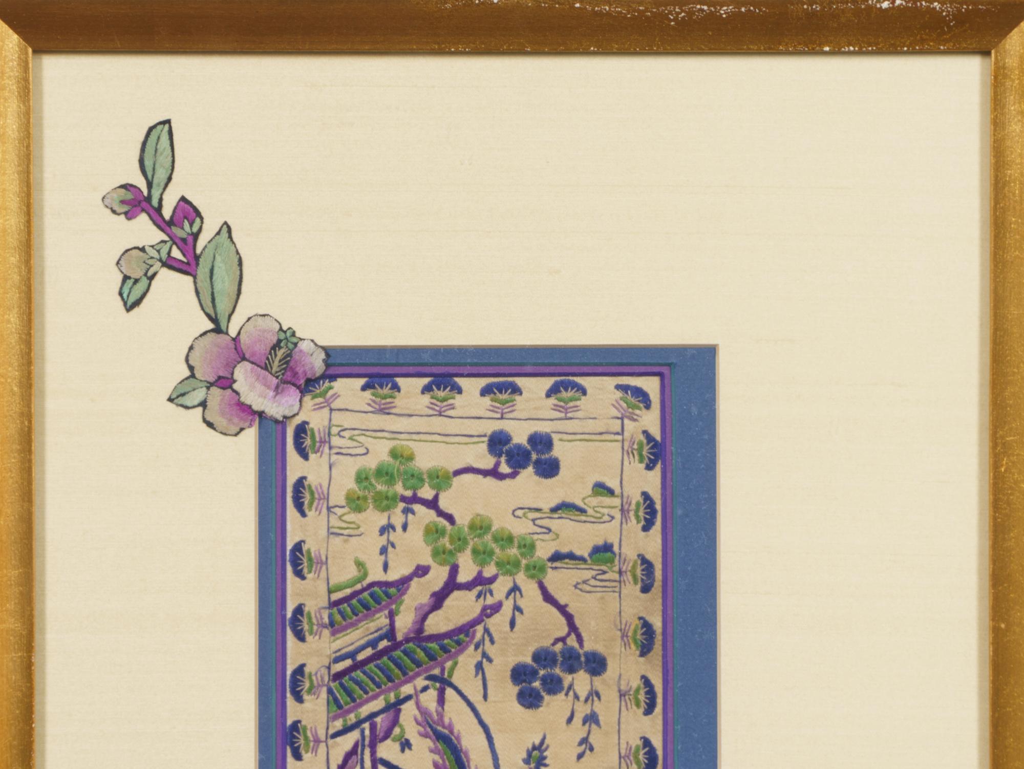 Three Chinese Embroidered and Woven Silk Panels