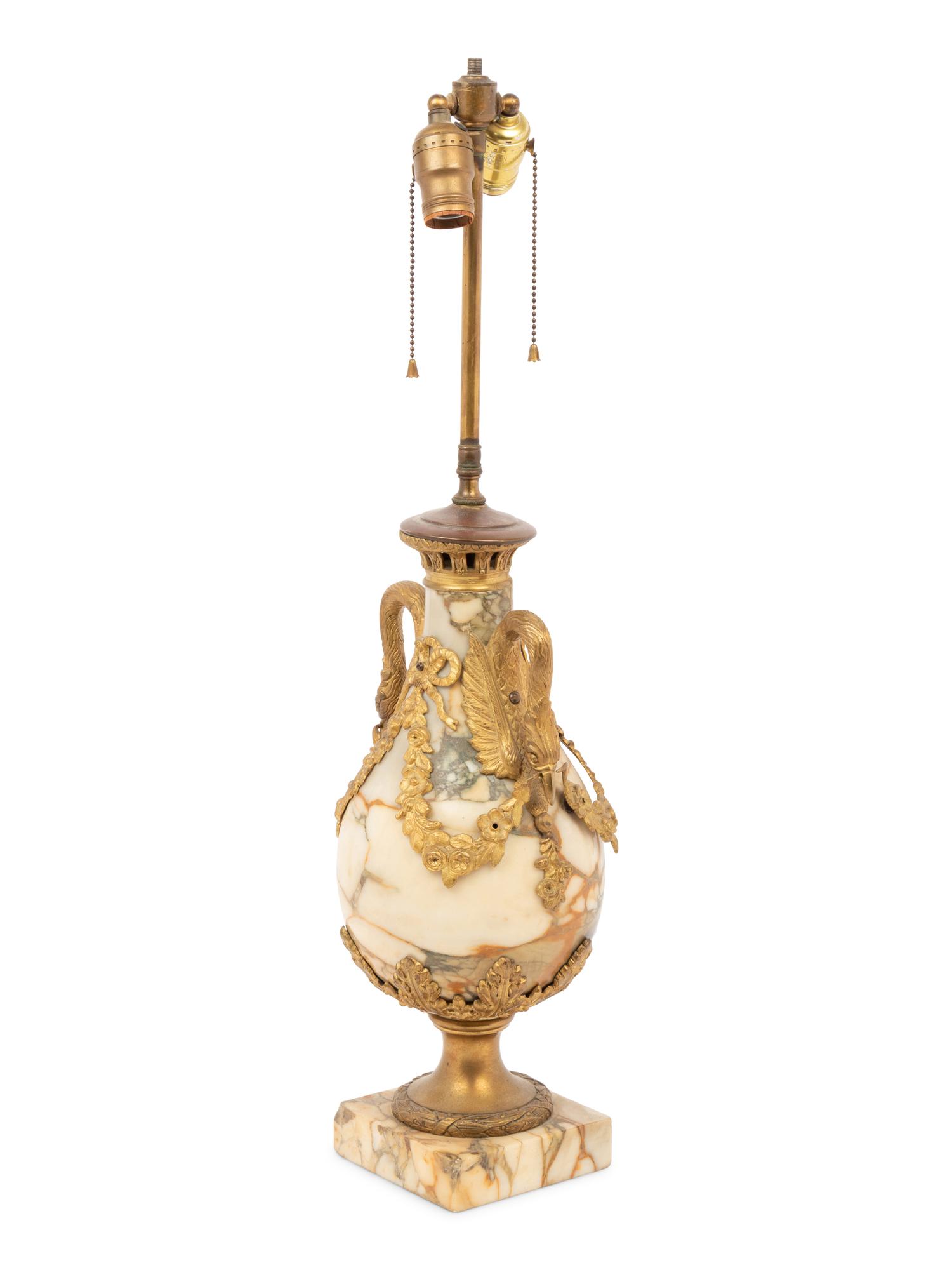 A French Gilt Bronze and Marble Urn Mounted as a Lamp