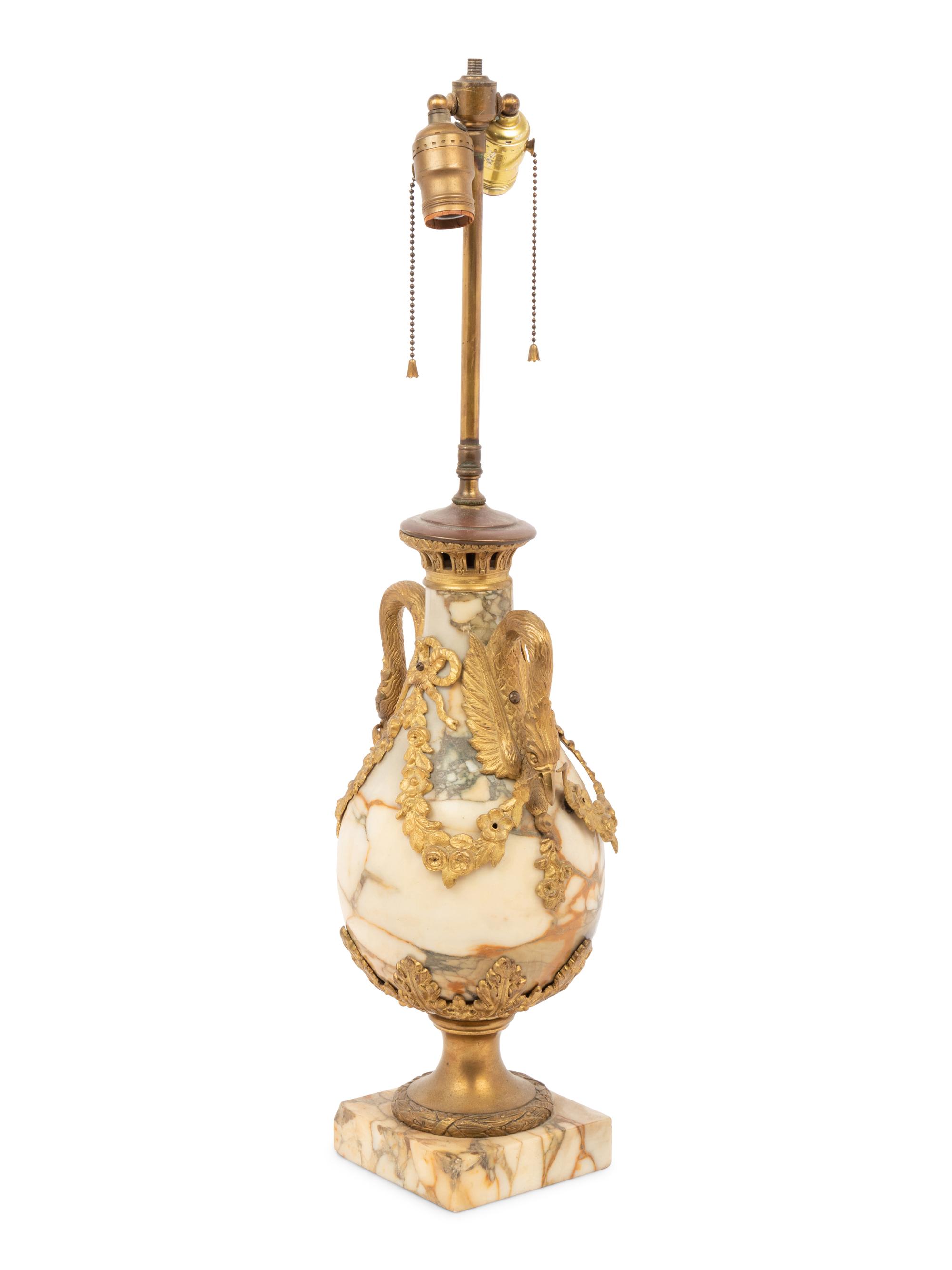 A French Gilt Bronze and Marble Urn Mounted as a Lamp