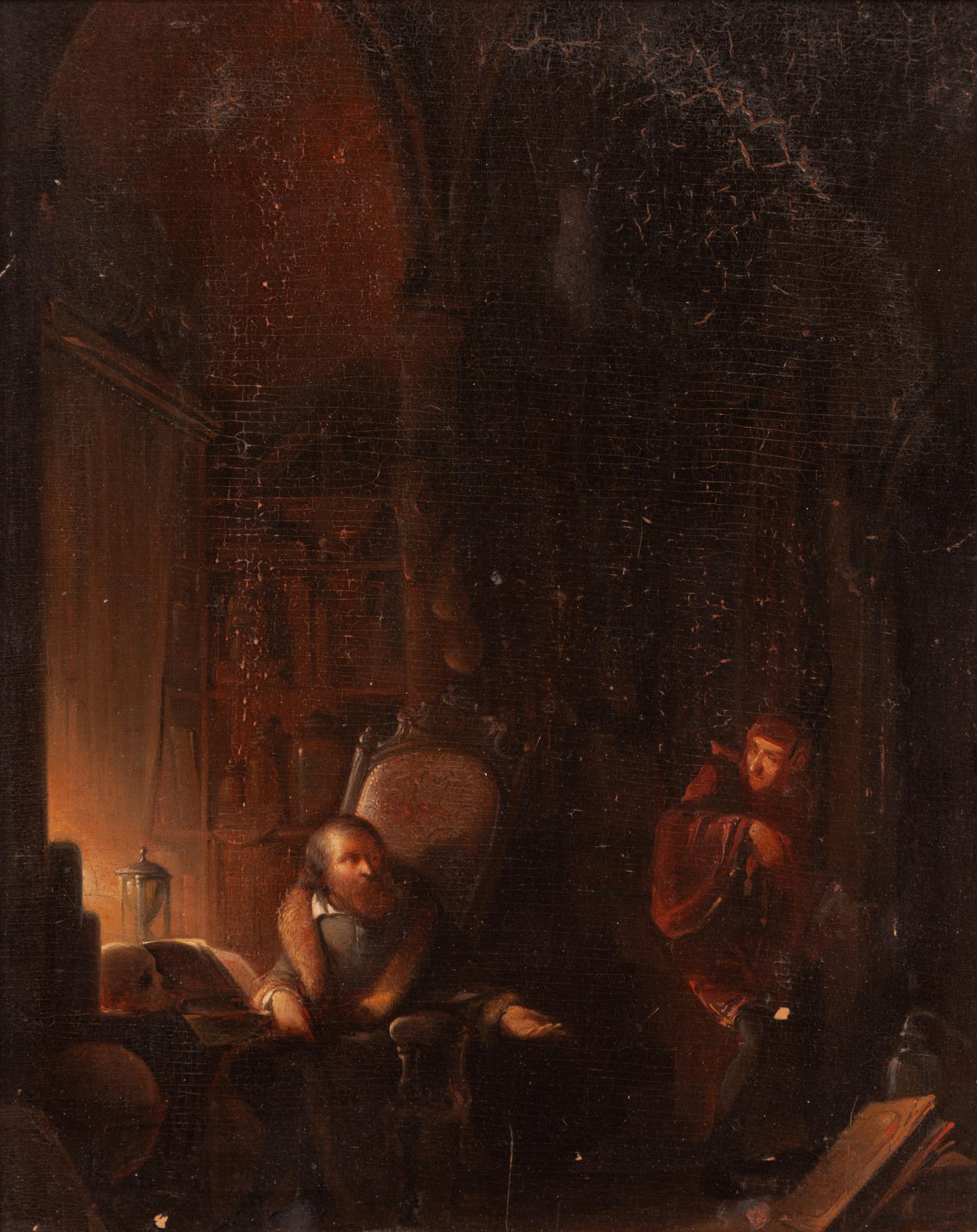 German Oil on Panel, Faust and the Devil