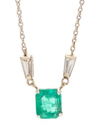 A 14 Karat White Gold, Emerald and Diamond Necklace, 3.10 dwts.