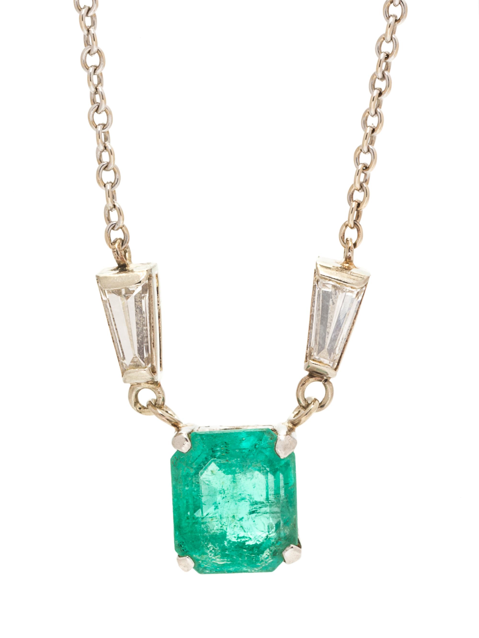 A 14 Karat White Gold, Emerald and Diamond Necklace, 3.10 dwts.