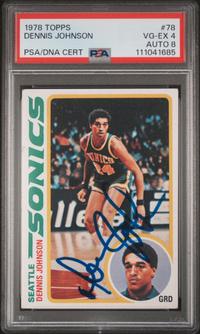 A 1978 Topps Dennis Johnson Signed Autograph Rookie Basketball Card No. 78 (PSA 4 VG-EX, AUTO 8)