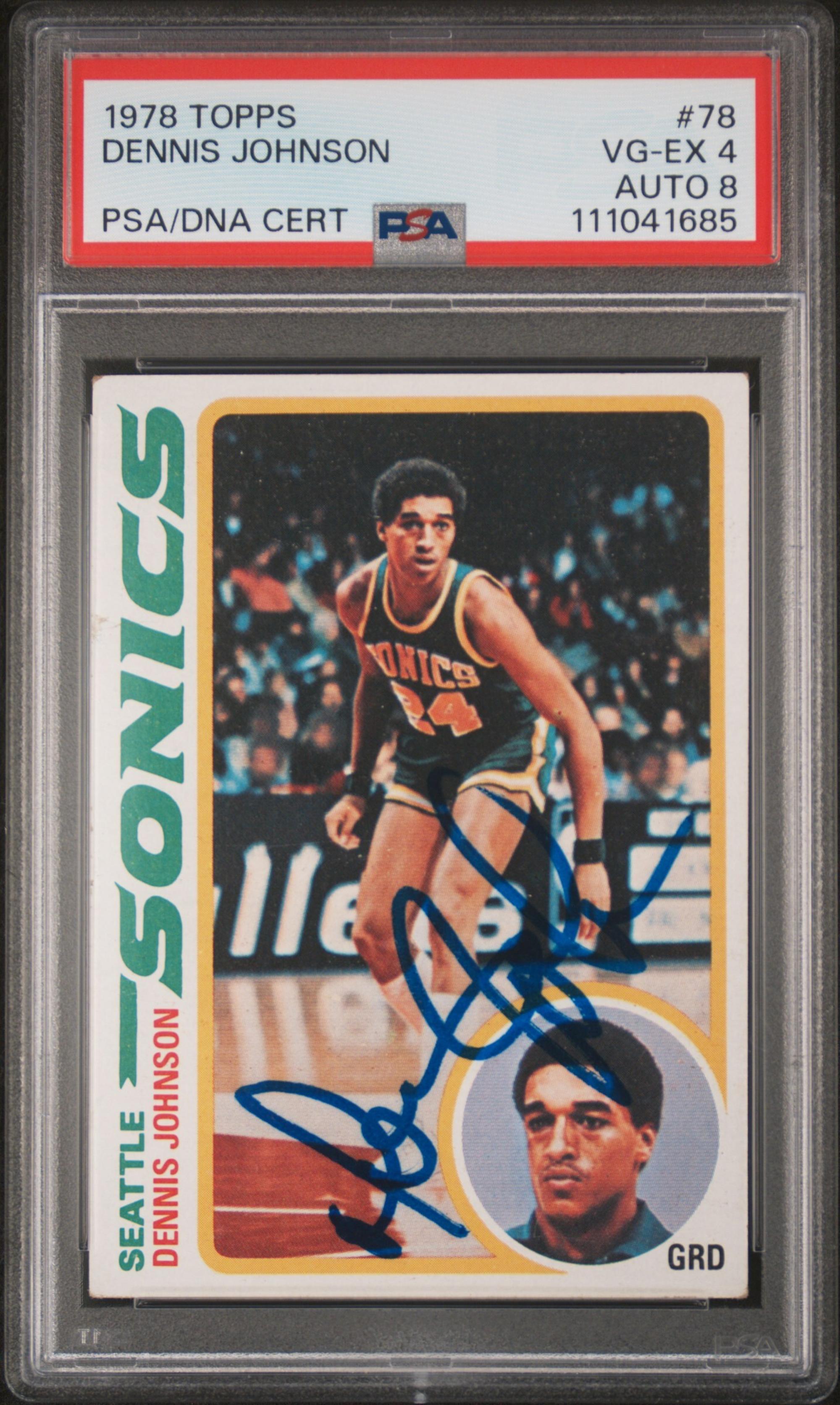 A 1978 Topps Dennis Johnson Signed Autograph Rookie Basketball Card No. 78 (PSA 4 VG-EX, AUTO 8)