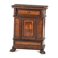An English Tulip Inlaid Oak Cabinet
