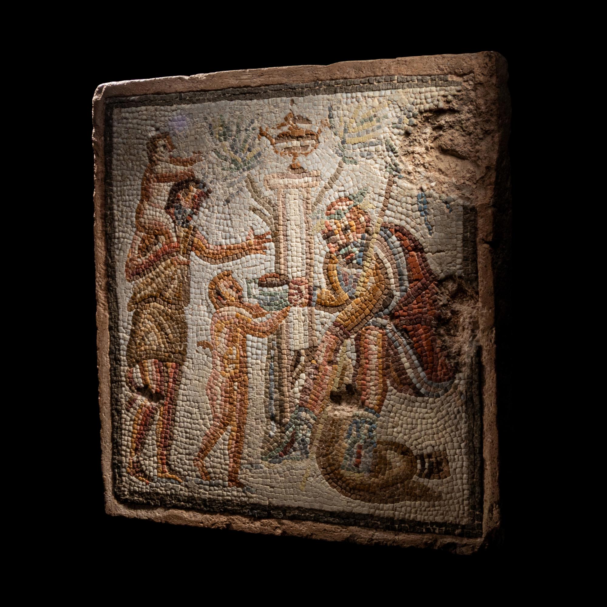 A Roman Mosaic Panel with Dionysus and Satyrs