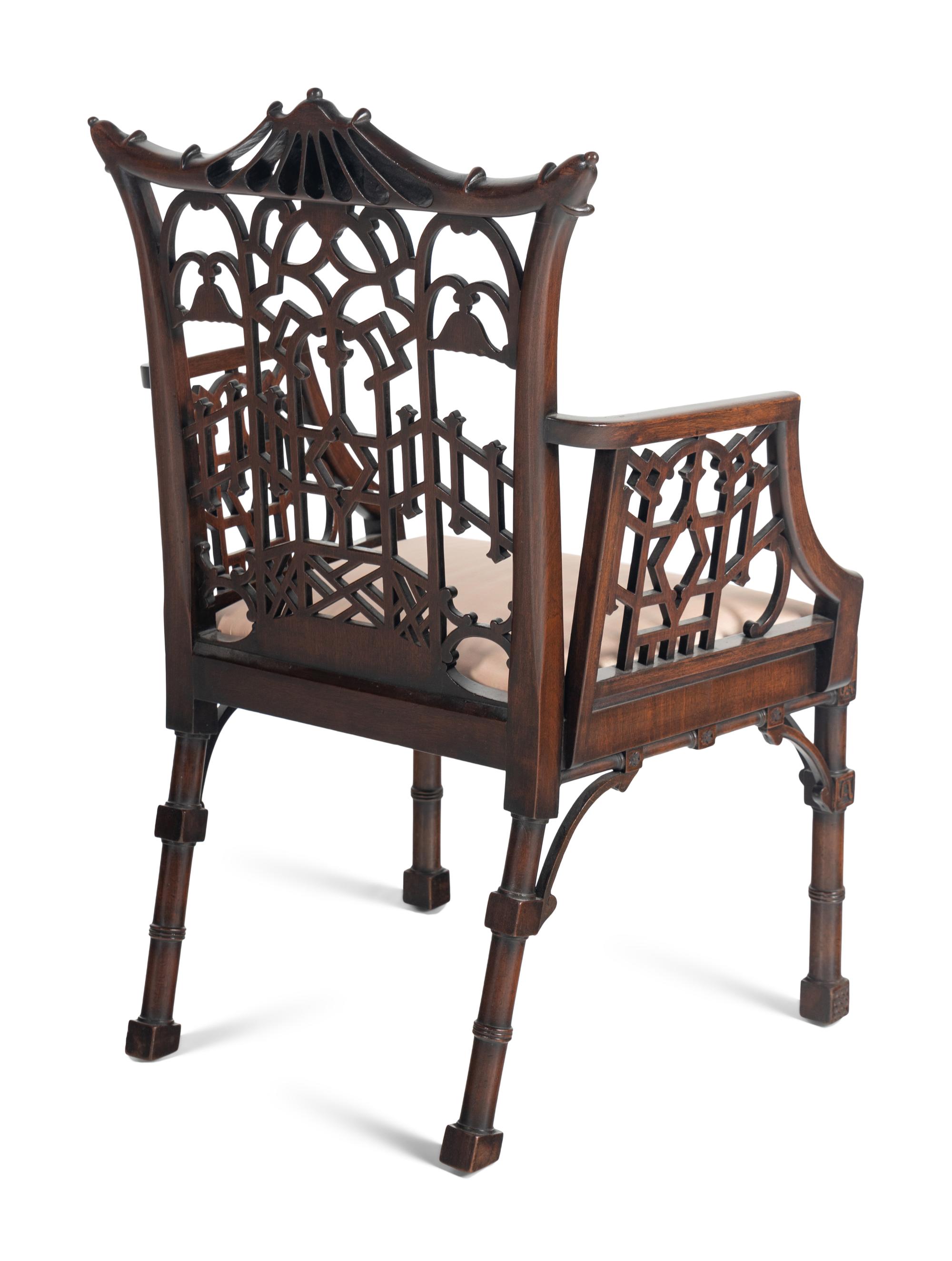 A Pair of George III Style Pierce-Carved Mahogany Armchairs