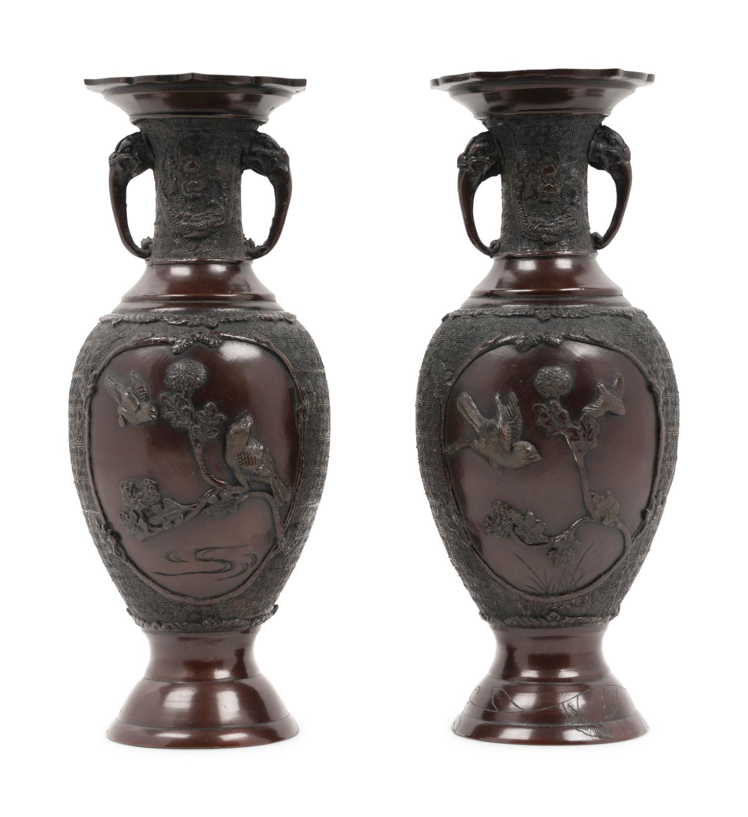 A Pair of Japanese Bronze Vases