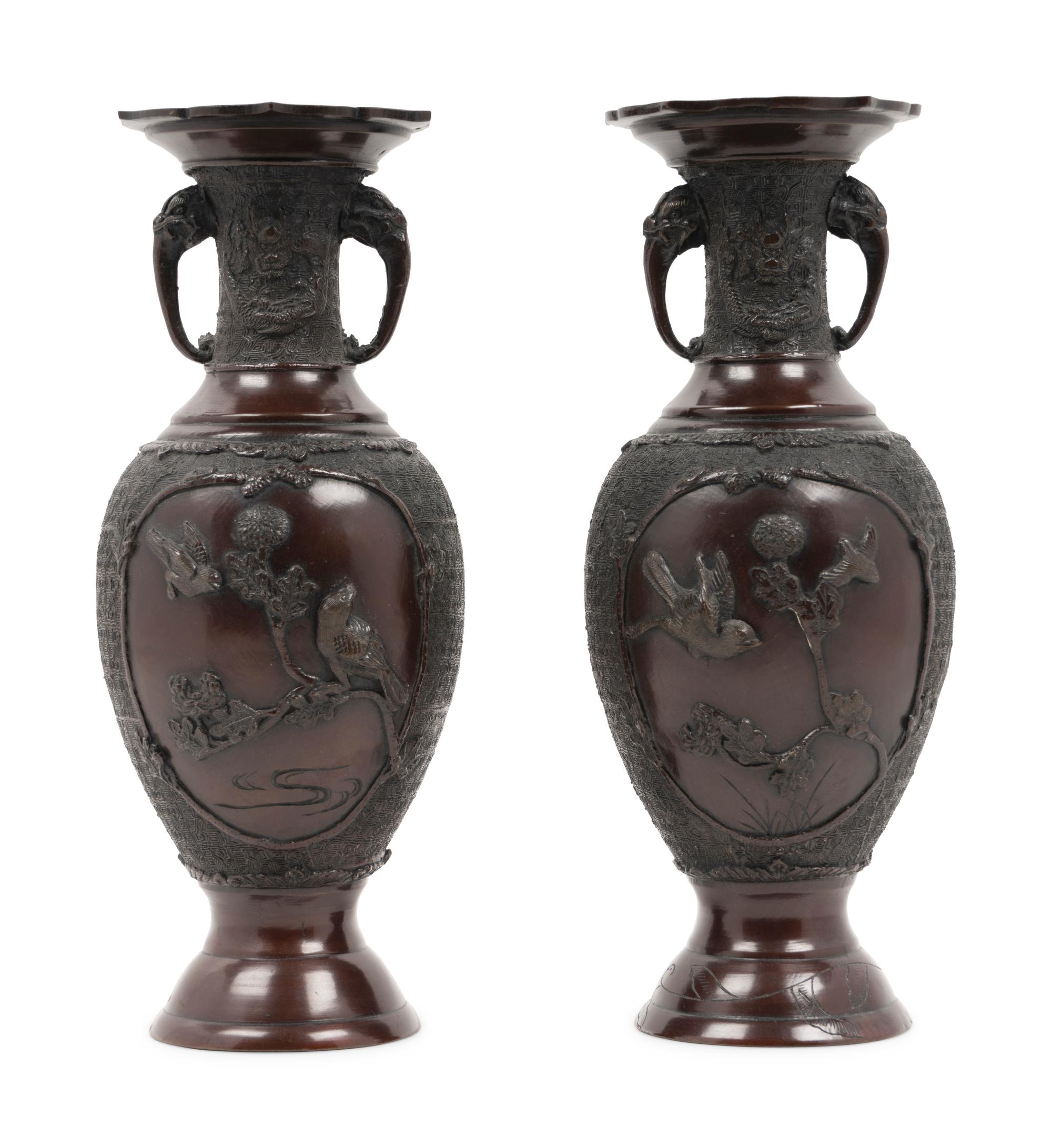 A Pair of Japanese Bronze Vases