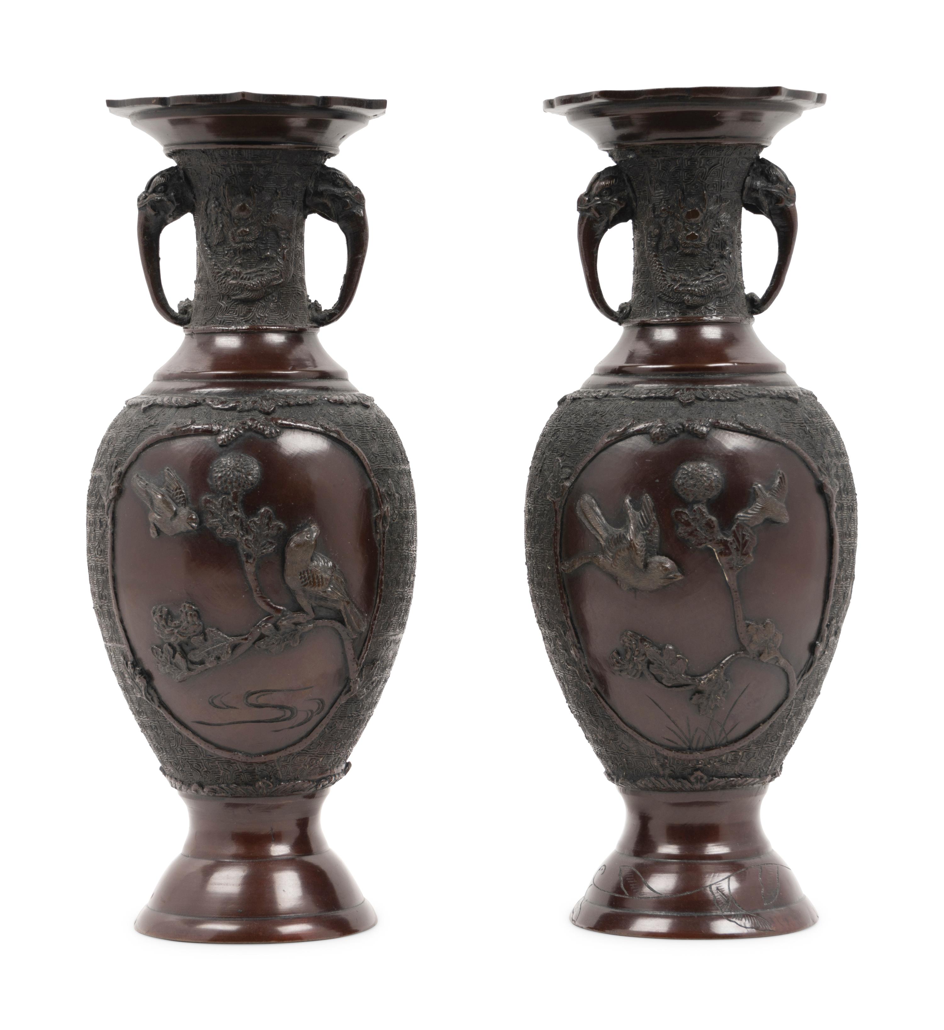 A Pair of Japanese Bronze Vases