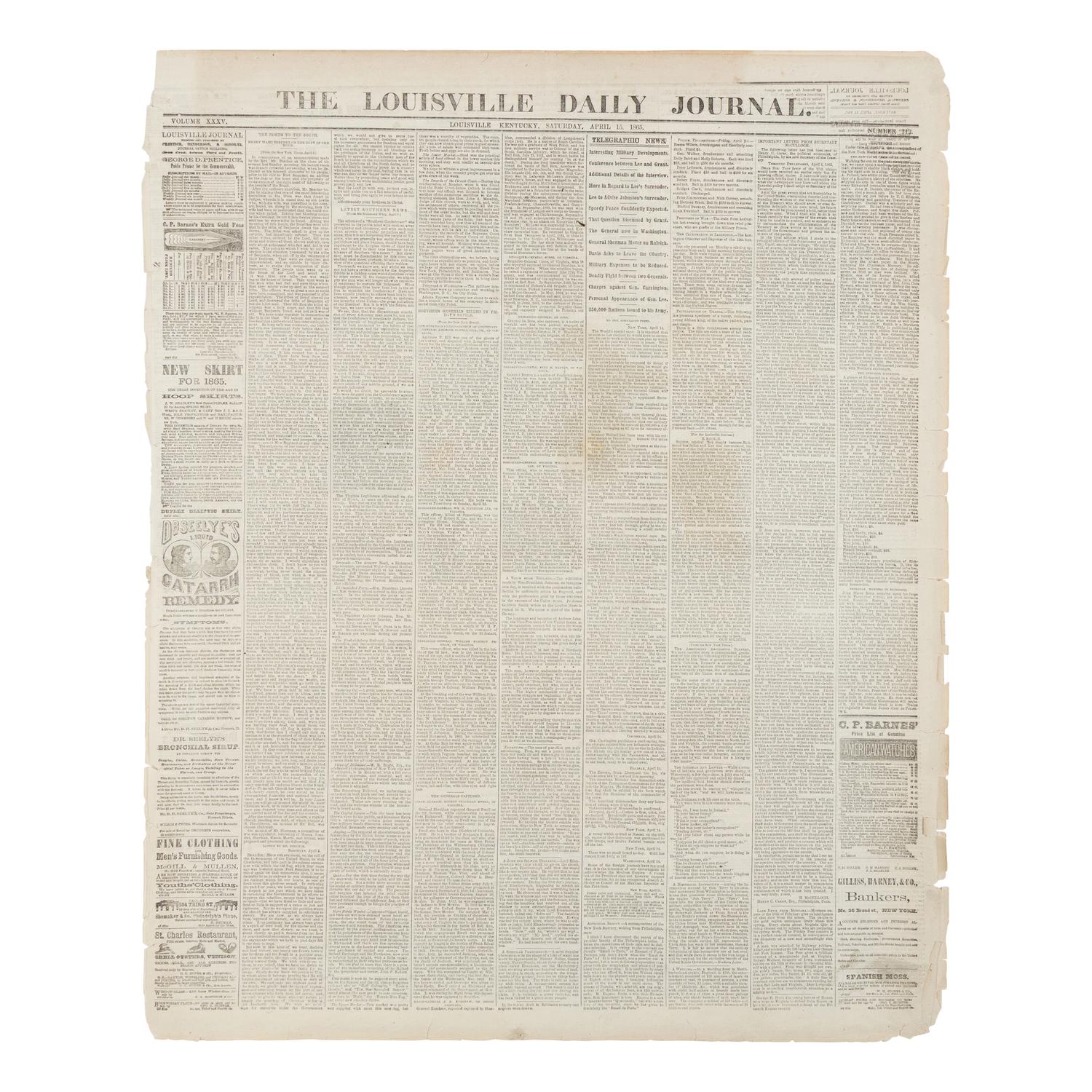 [LINCOLN ASSASSINATION]. A group of 6 newspapers, comprising: