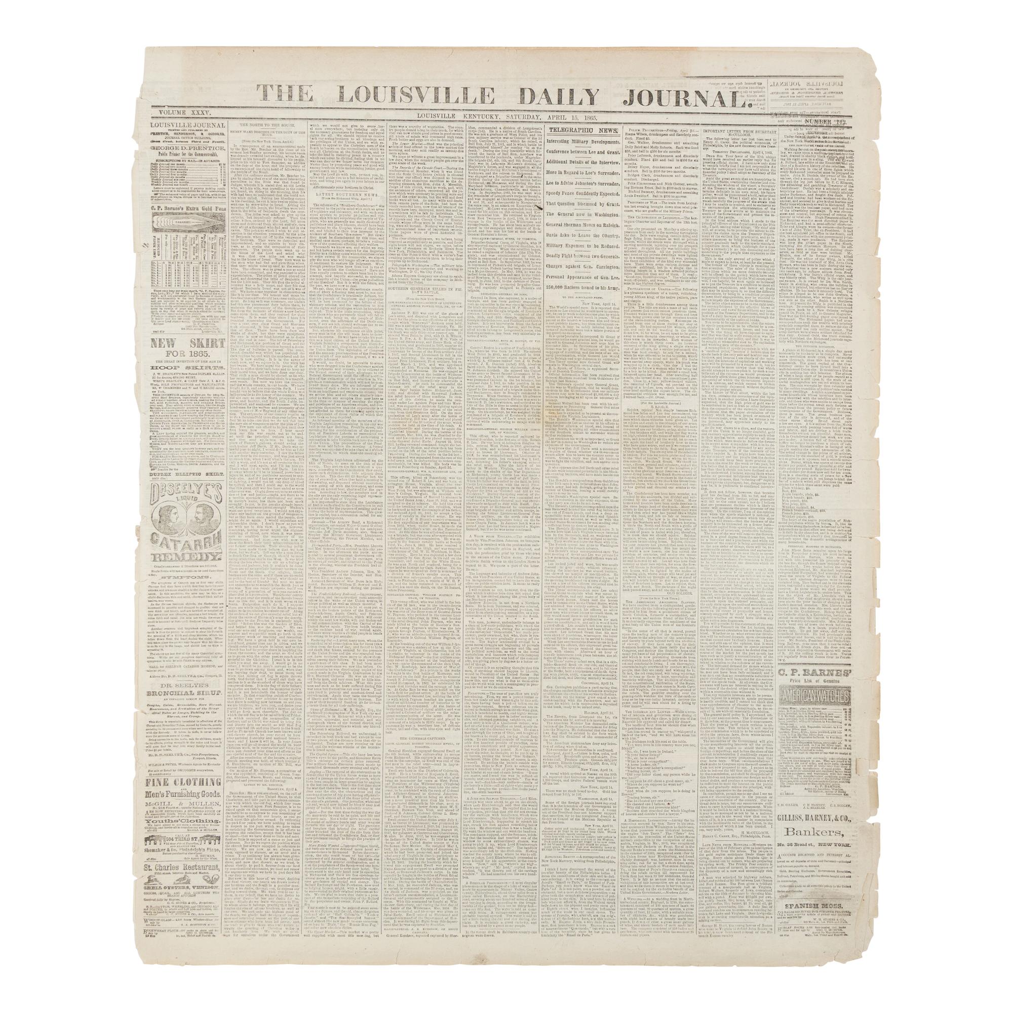 [LINCOLN ASSASSINATION]. A group of 6 newspapers, comprising: