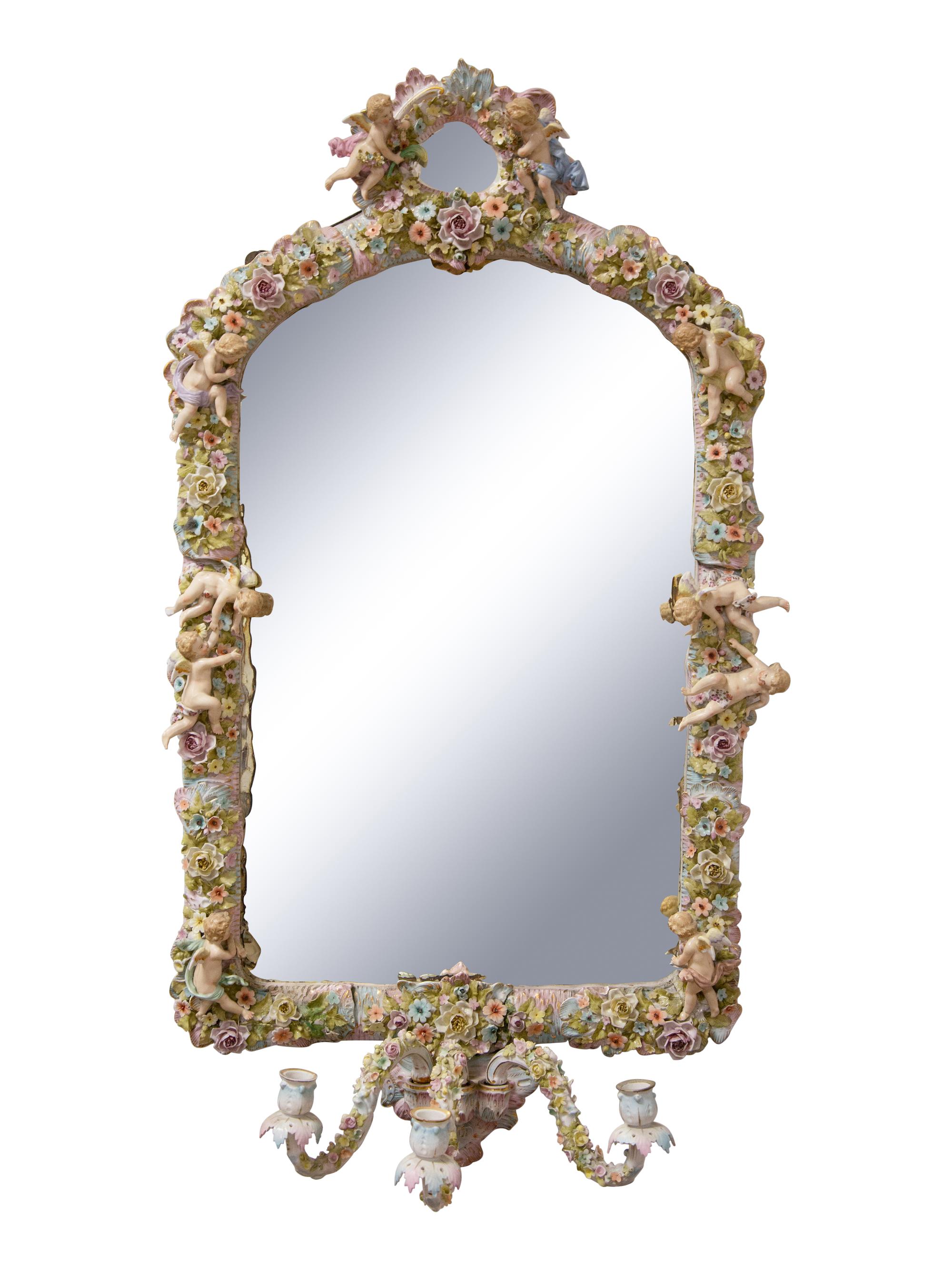 A Sitzendorf Porcelain Girandole Mirror