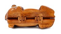 A Timmy Woods Hand Carved Brown Wood Dachshund Handbag, 5.5" L x 11" W x 4.5" D; Strap drop: 24".