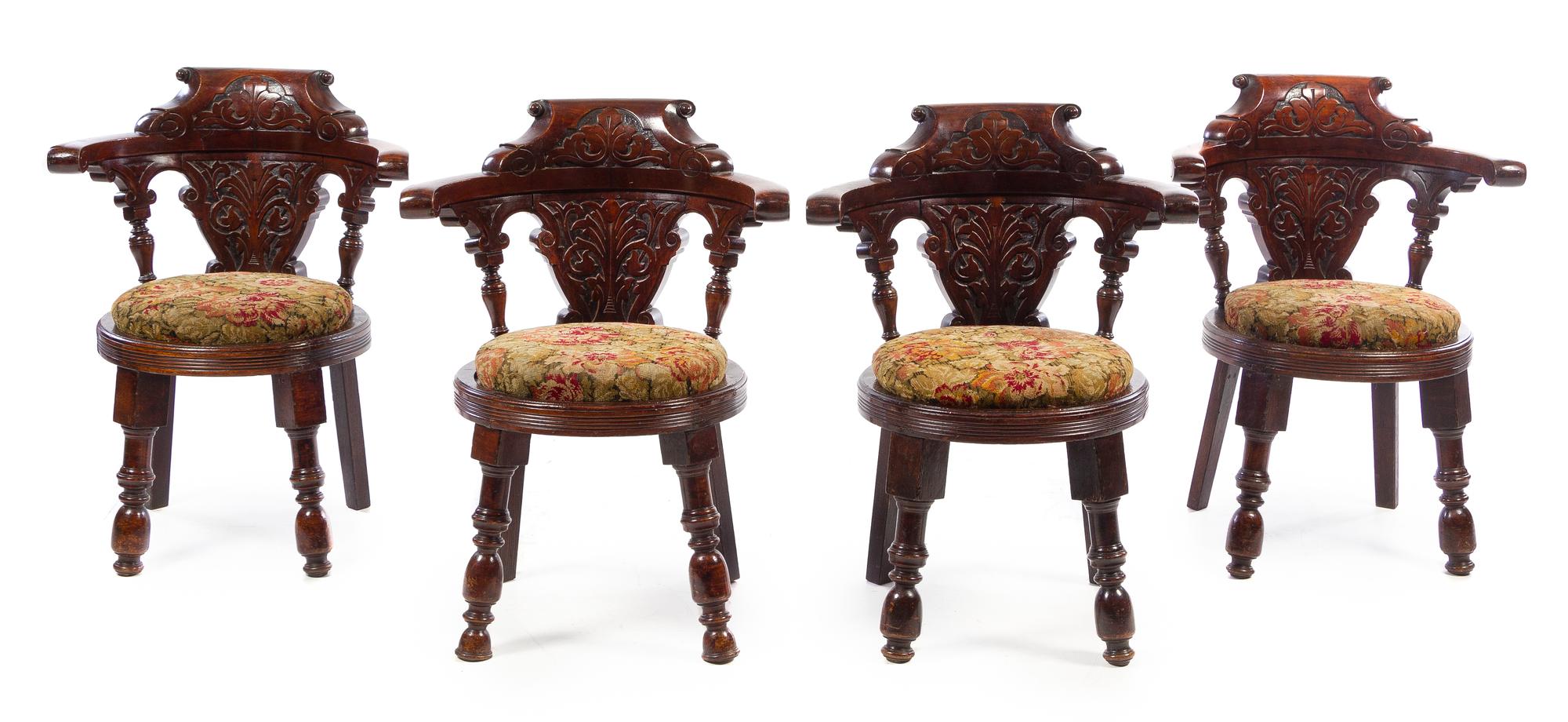 A Set of Four English Barrel Backed Side Chairs Height 31 inches. — 19TH CENTURY