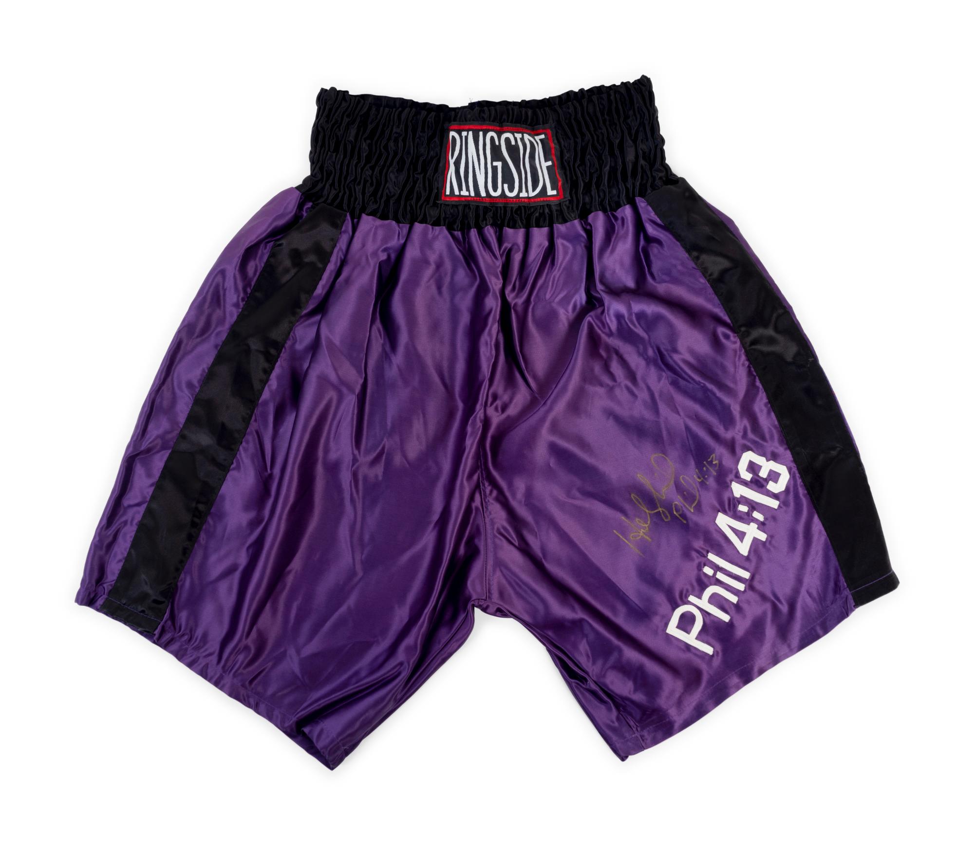 A Pair of Evander Holyfield Signed Autographed Boxing Trunks,