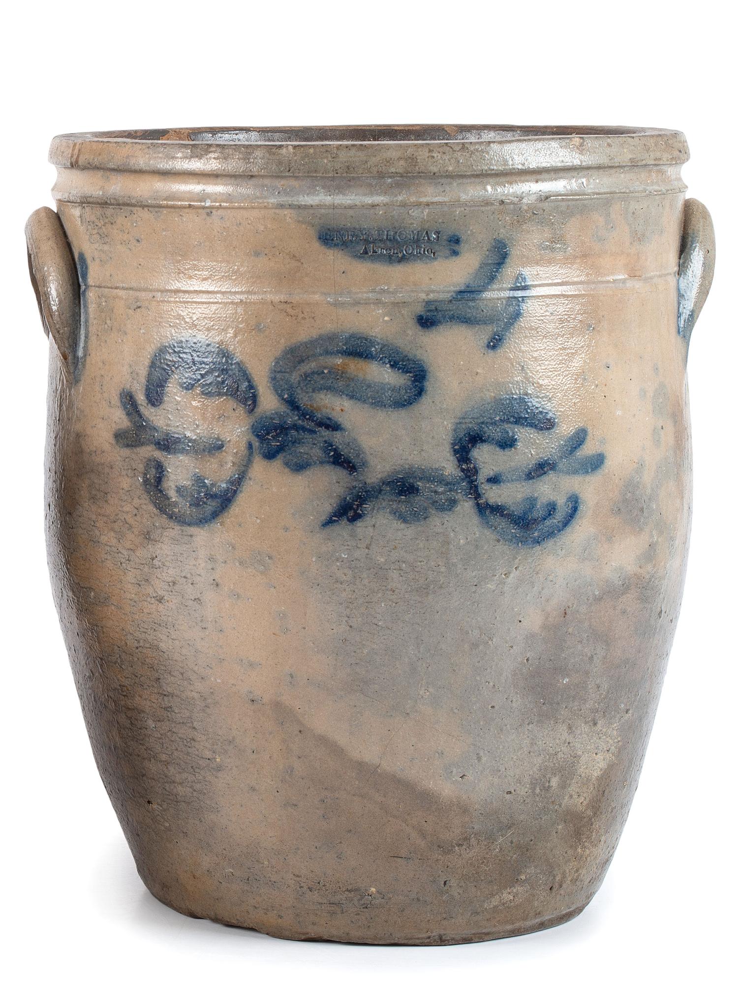 An Ohio Four Gallon Cobalt Decorated Stoneware Crock