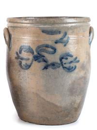 An Ohio Four Gallon Cobalt Decorated Stoneware Crock