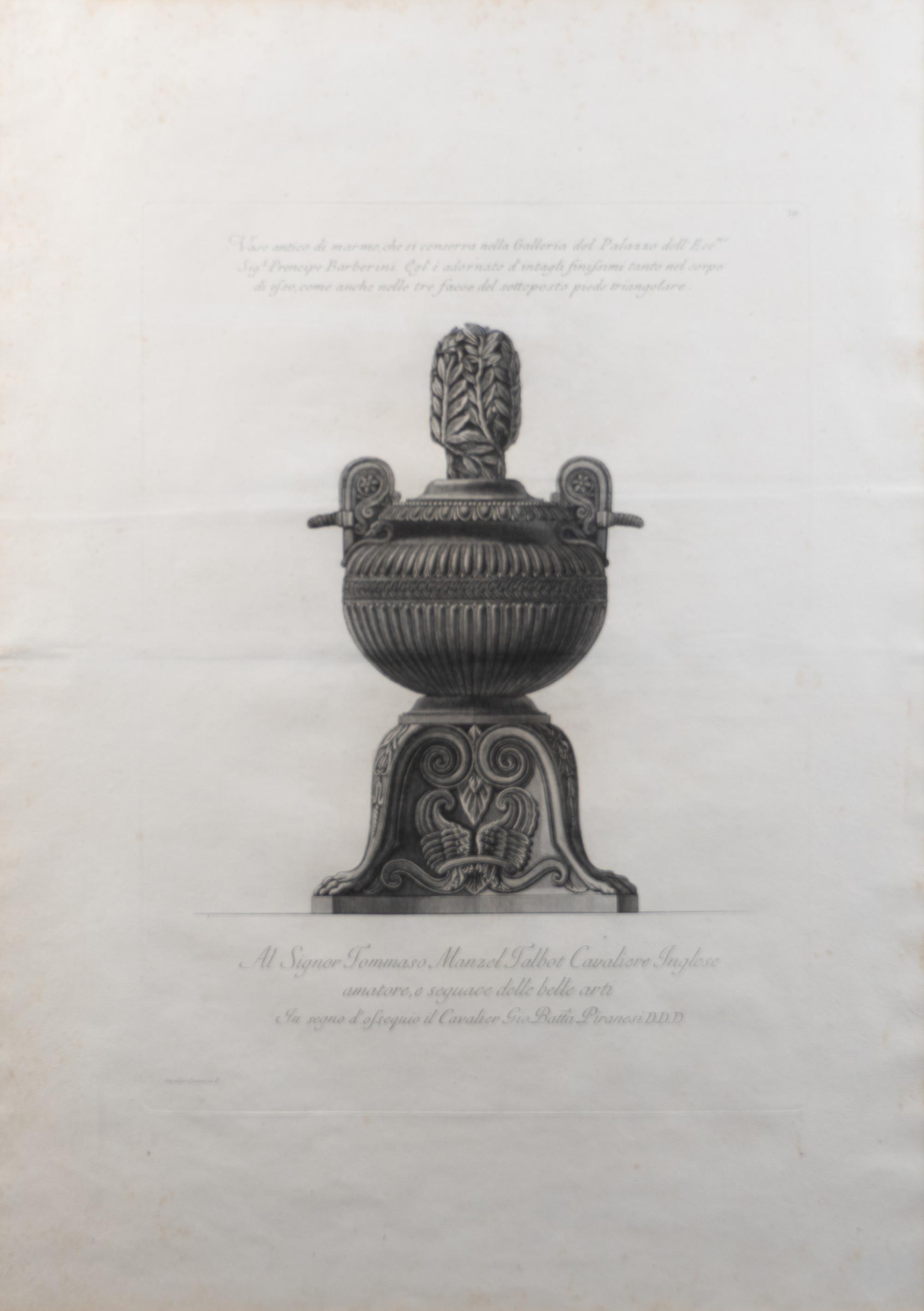 An Italian Engraving of a Marble Vase from the Pallazzo Barberini by Giovanni Batista Piranesi — 19TH CENTURY
