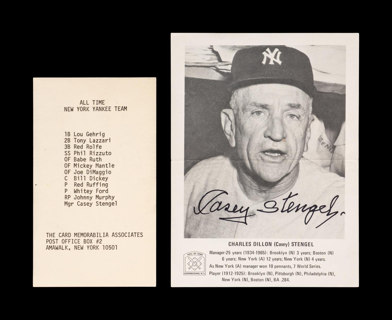A Collection of Casey Stengel Signed Autographs (Beckett Authentication Services)