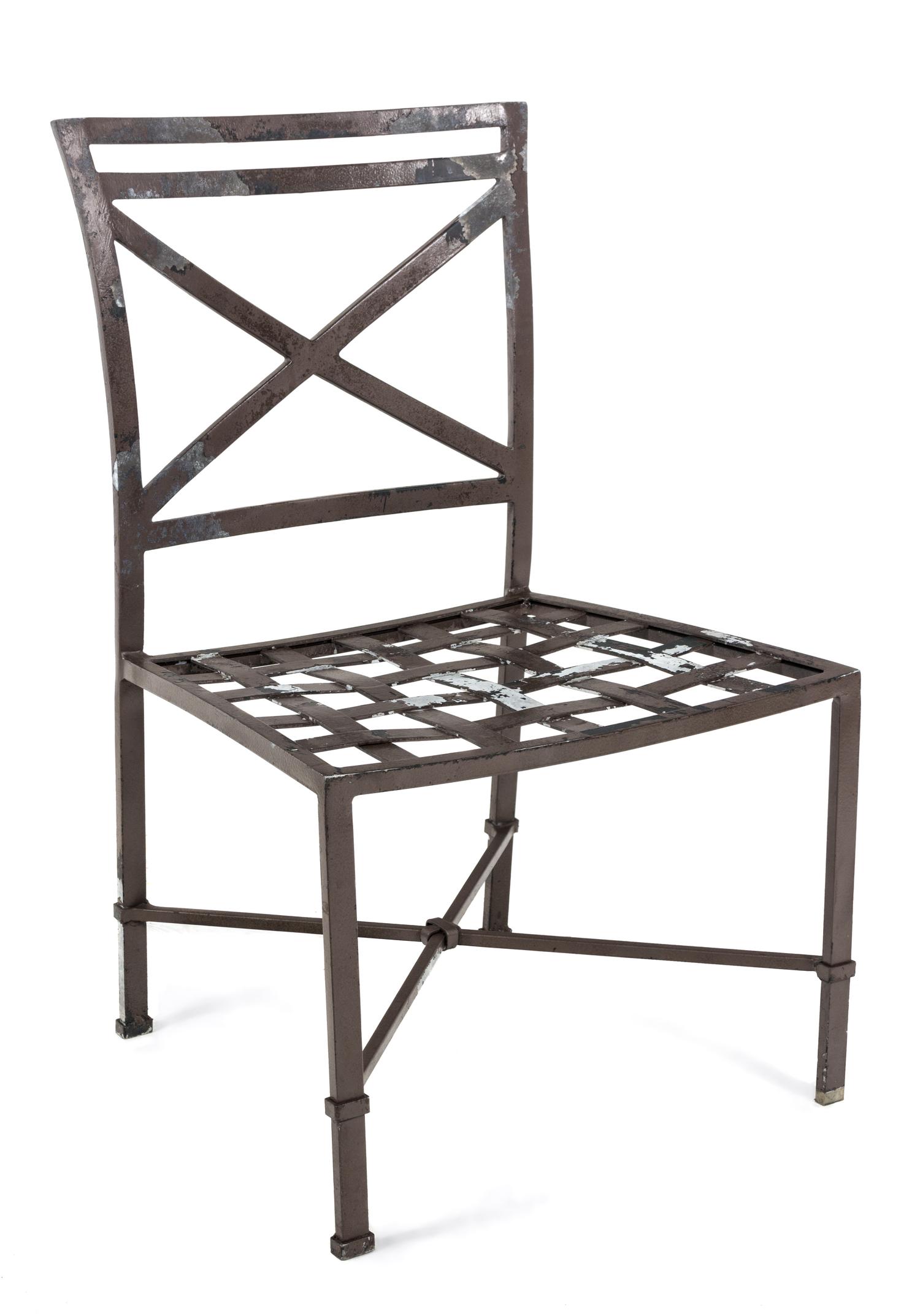 An Assembled Suite of Neoclassical Style Metal Patio Furniture Height 30 x width 44 x depth 24 inches.