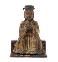 A Chinese Bronze Figure of a Seated Daoist Immortal MING DYNASTY Height overall 11 inches. — MING DYNASTY