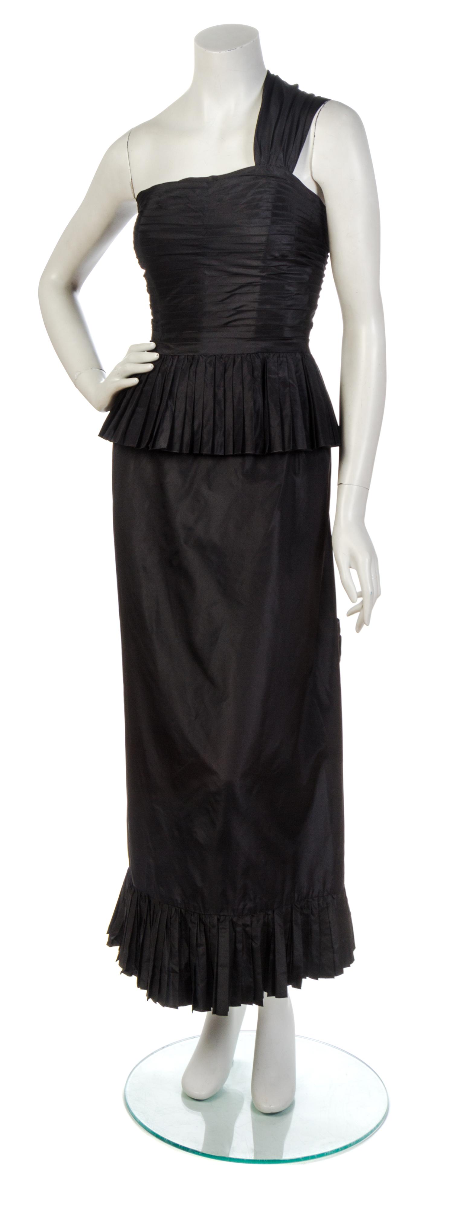 A Chanel Black Taffeta Single Shoulder Gown,