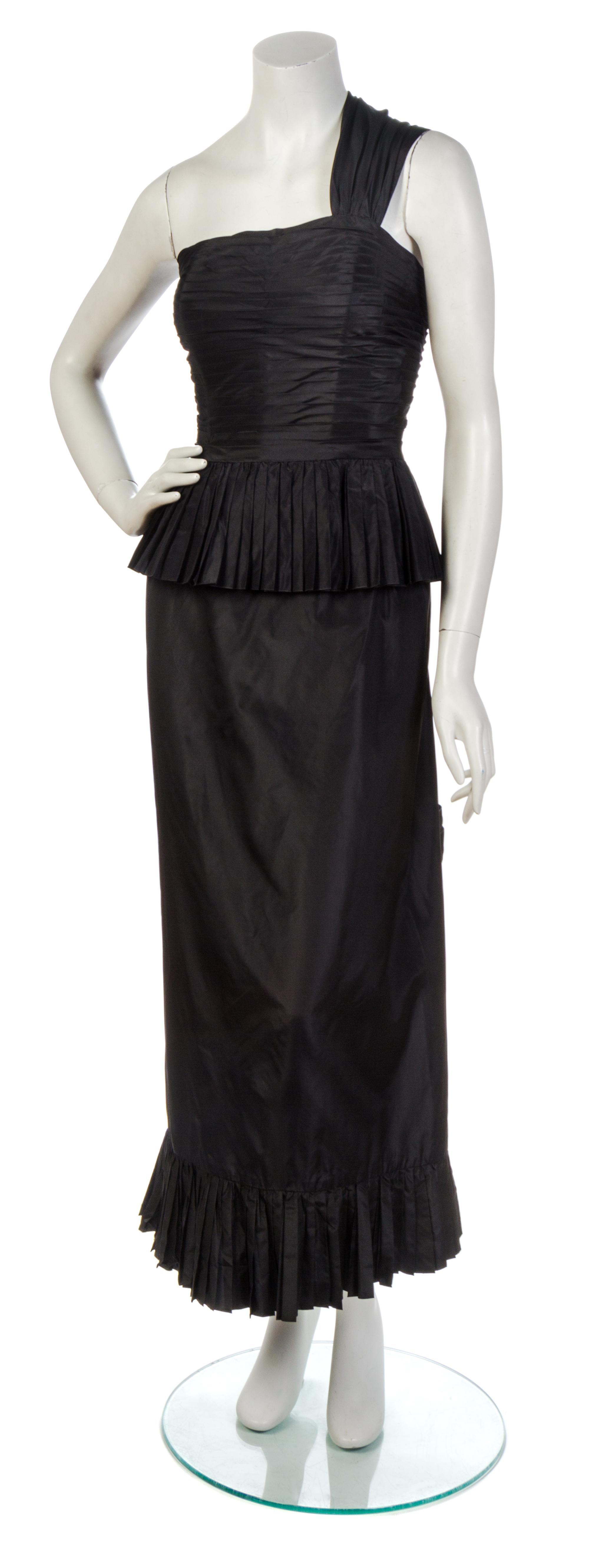 A Chanel Black Taffeta Single Shoulder Gown,