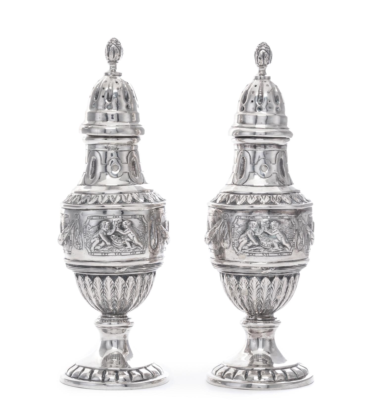 A Pair of Continental Silver Casters, 19th Century,