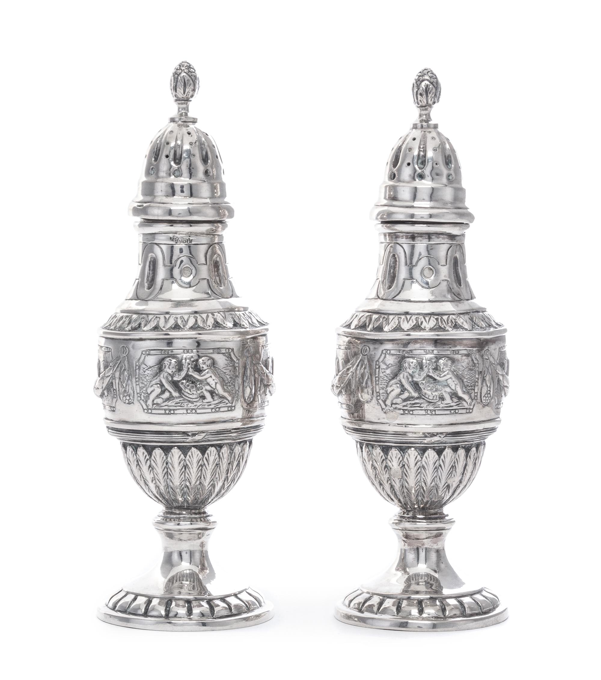 A Pair of Continental Silver Casters, 19th Century,