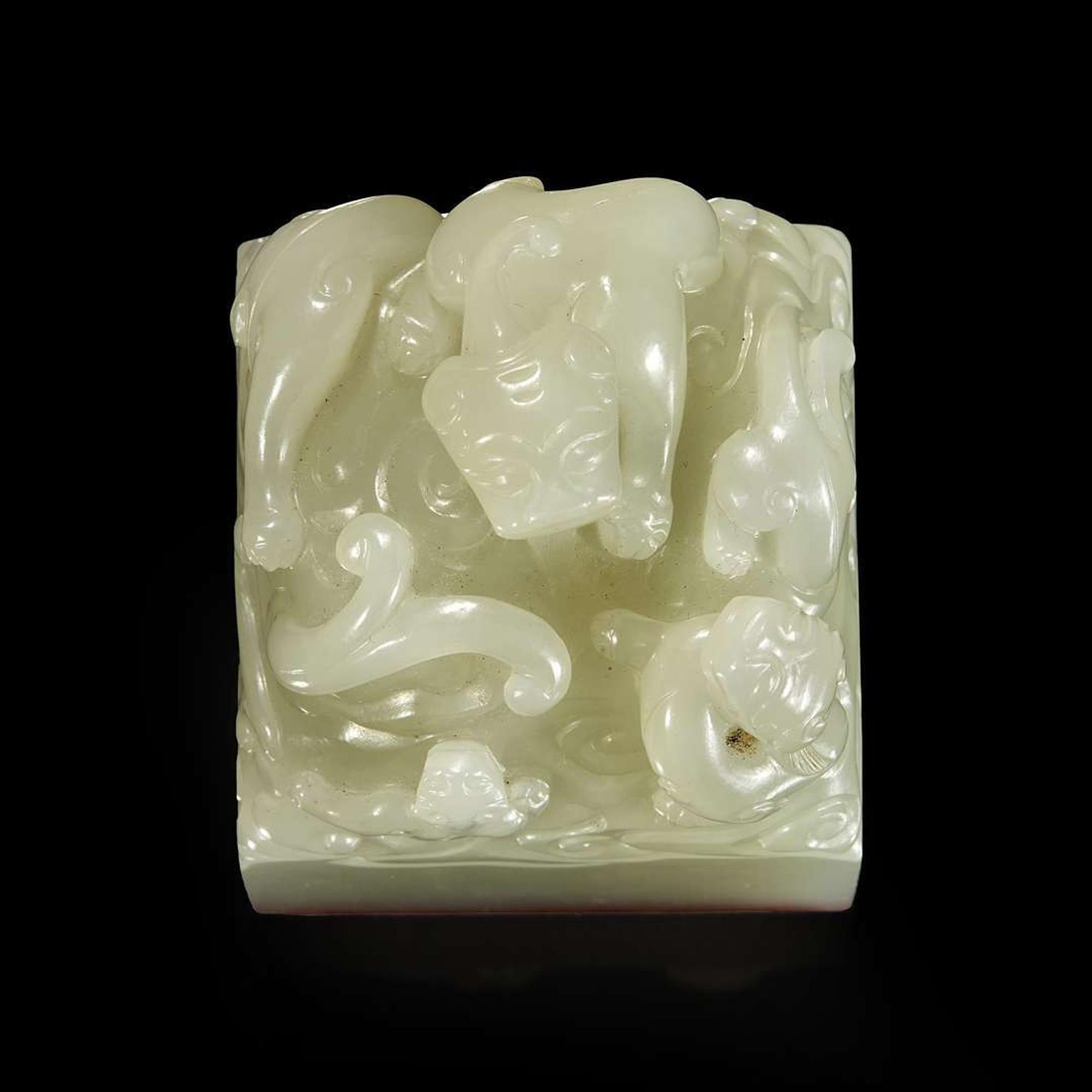 An important Imperial pale celadon-white jade "Taishang Huangdi zhi bao" seal ????“??????“?? Circa ? 1795