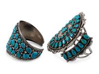 Navajo Silver and Turquoise Cluster Cuff Bracelets