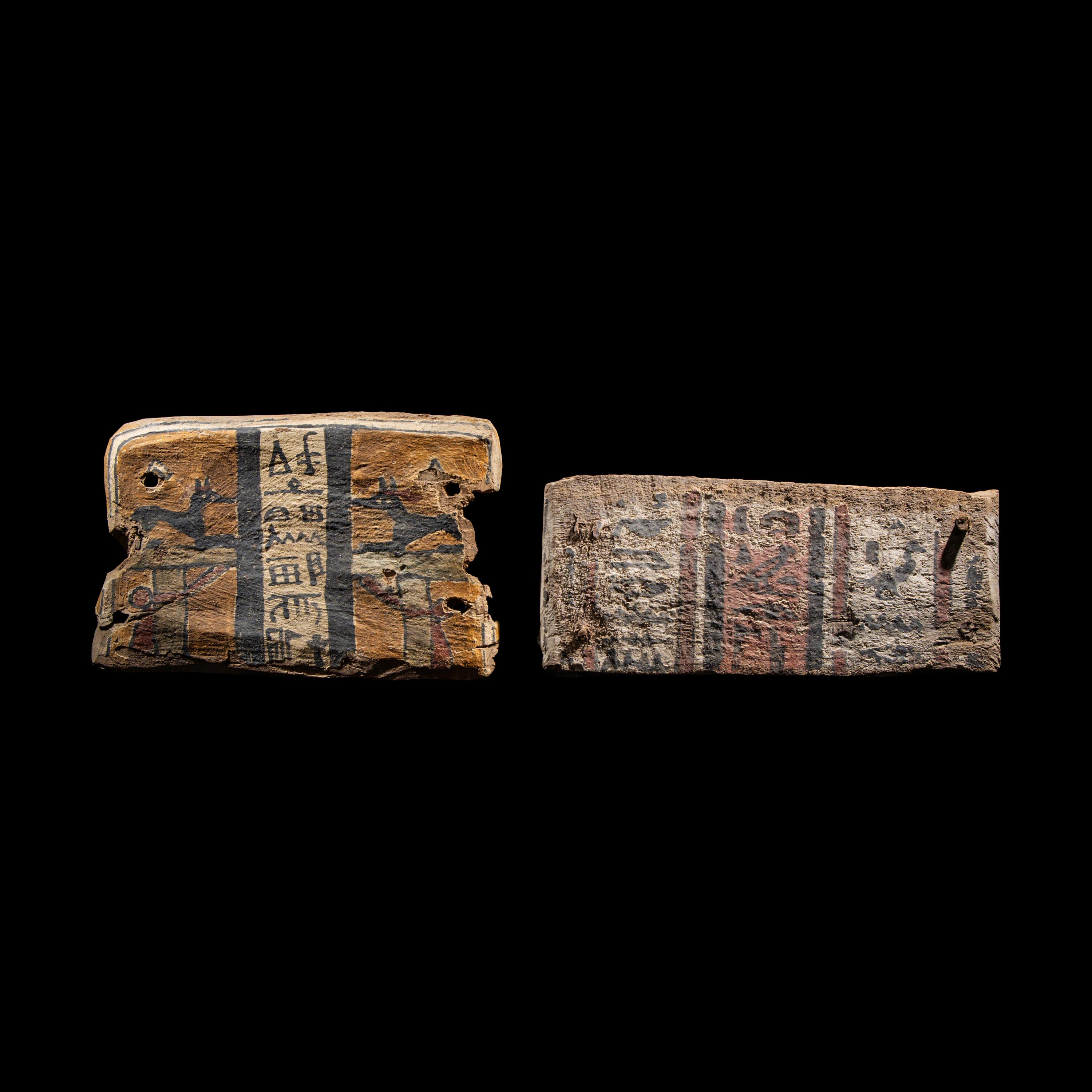 Two Egyptian Painted Wood Fragments