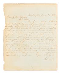LINCOLN, Abraham (1809-1865). Autograph letter signed ("A. Lincoln"), to John M. Clayton. Washington, D.C., 23 June 1849.