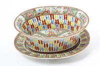 A Chinese Export Rose Canton Porcelain Reticulated Basket and Undertray Width of bowl 10 1/2 inches.