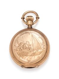 A 14 Karat Yellow Gold Hunter Case Pocket Watch, Lady of Lyons,