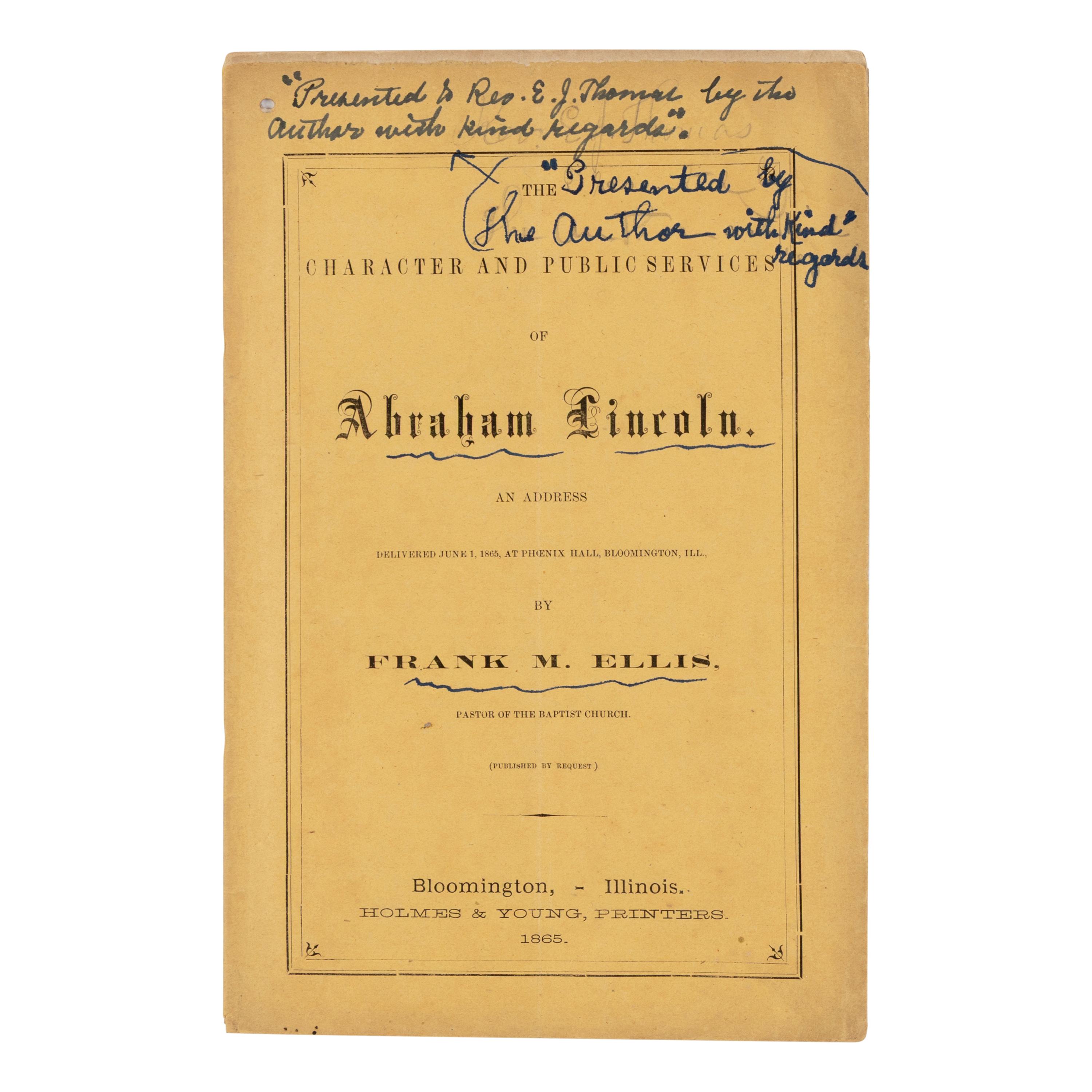 [LINCOLN FUNERAL]. A group of 5 works and pamphlets on Lincoln commemorations and eulogies, comprising: