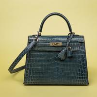 Hermès, Kelly 25 in Bleu Colvert Crocodile with Strap