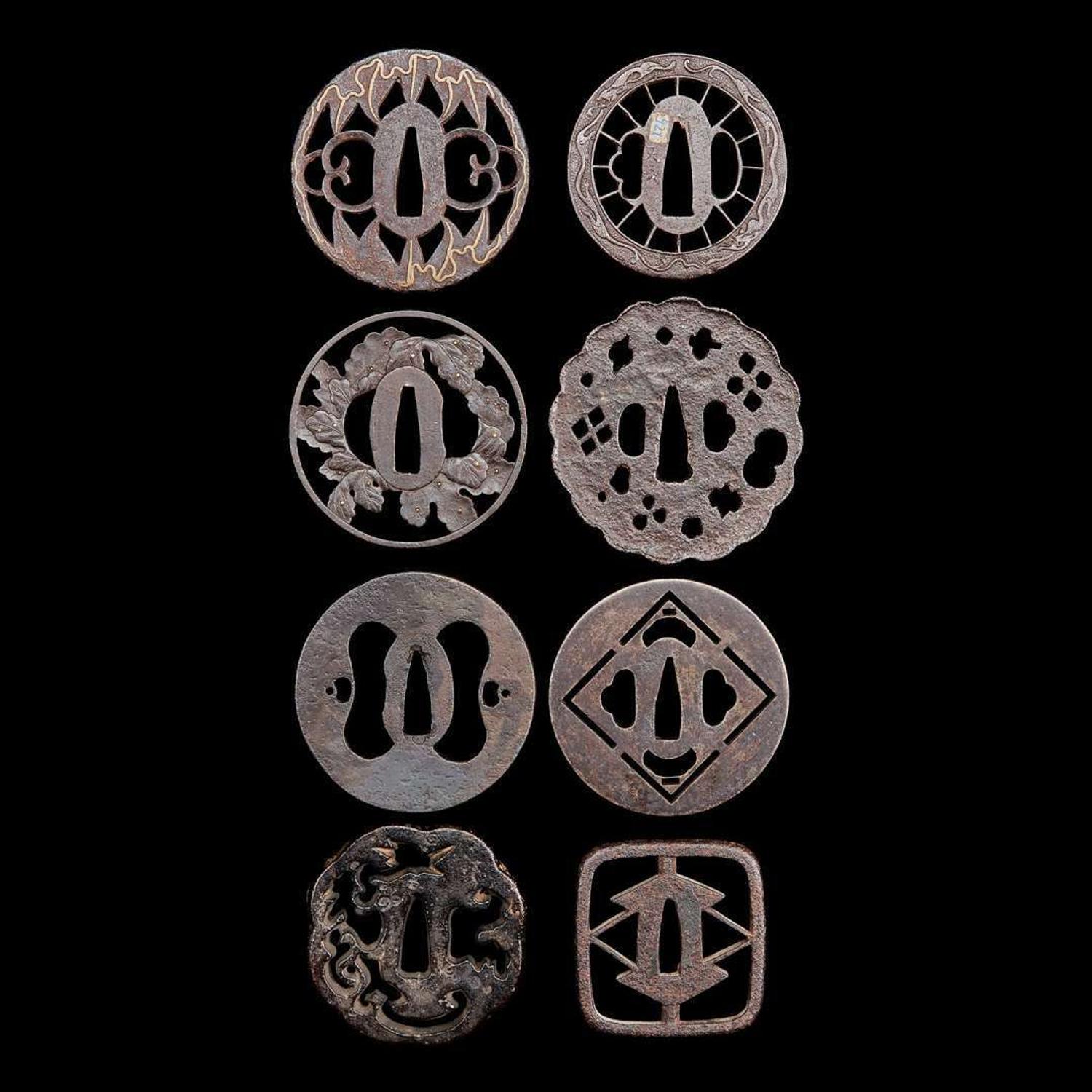 A group of eight Japanese pierced iron tsuba 日本铁制镂空刀镡一组八件 Edo period or earlier ?????