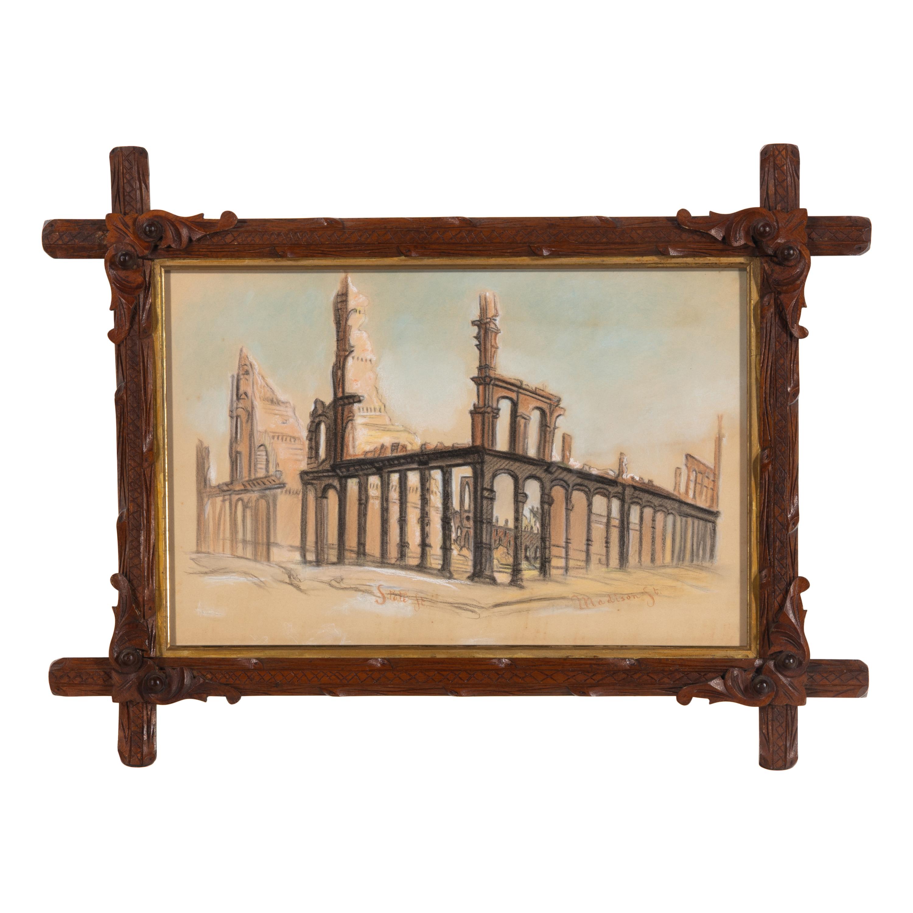 [Chicago Fire]. A group of 10 prints and 2 paintings, showing views of Chicago before and after the Great Fire, including: