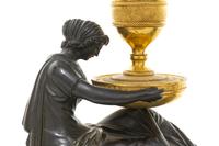 A Pair of Directoire Bronze and Marble Figural Candlesticks