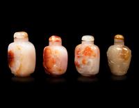 Four Large Chinese Carved Agate Snuff Bottles