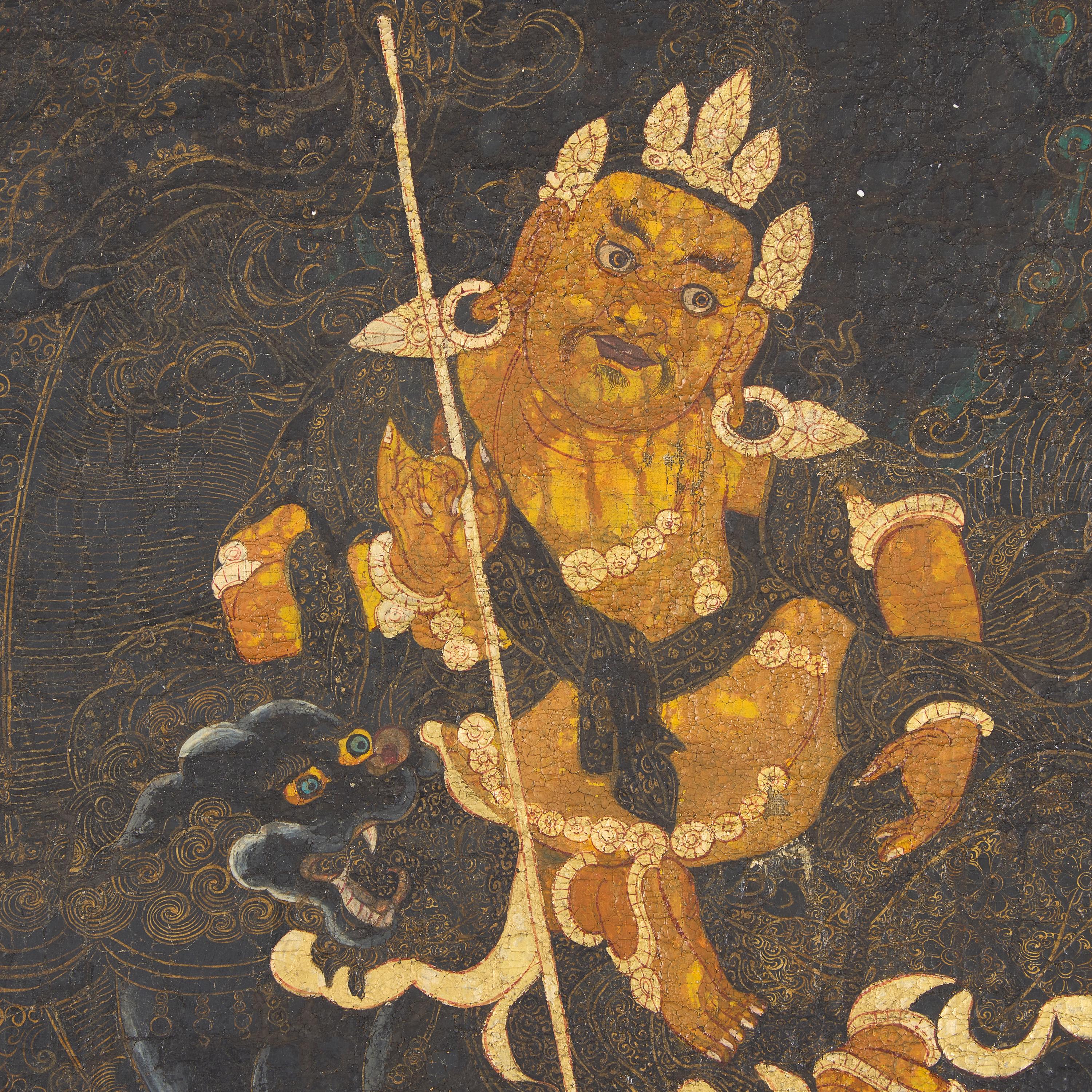 A Tibetan Thangka of Kubera, 18th/19th Century — 18-19世纪西藏财宝天王黑唐卡