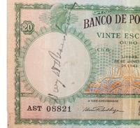 [EISENHOWER, DWIGHT D. (1890-1969)]. Autograph on Portuguese bank note obtained by WWII Veteran.