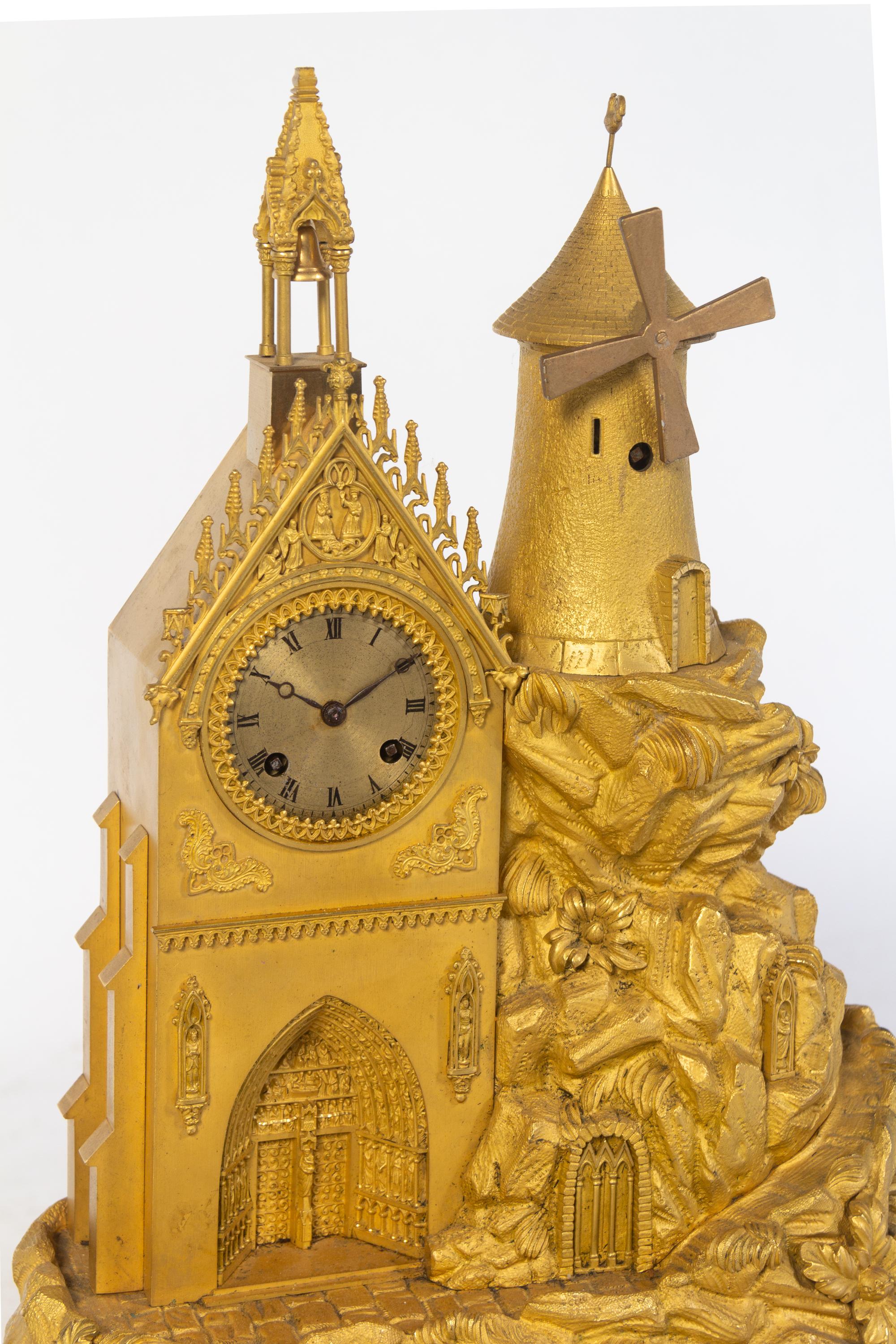 A French Gilt Bronze Cathedral-Form Clock
